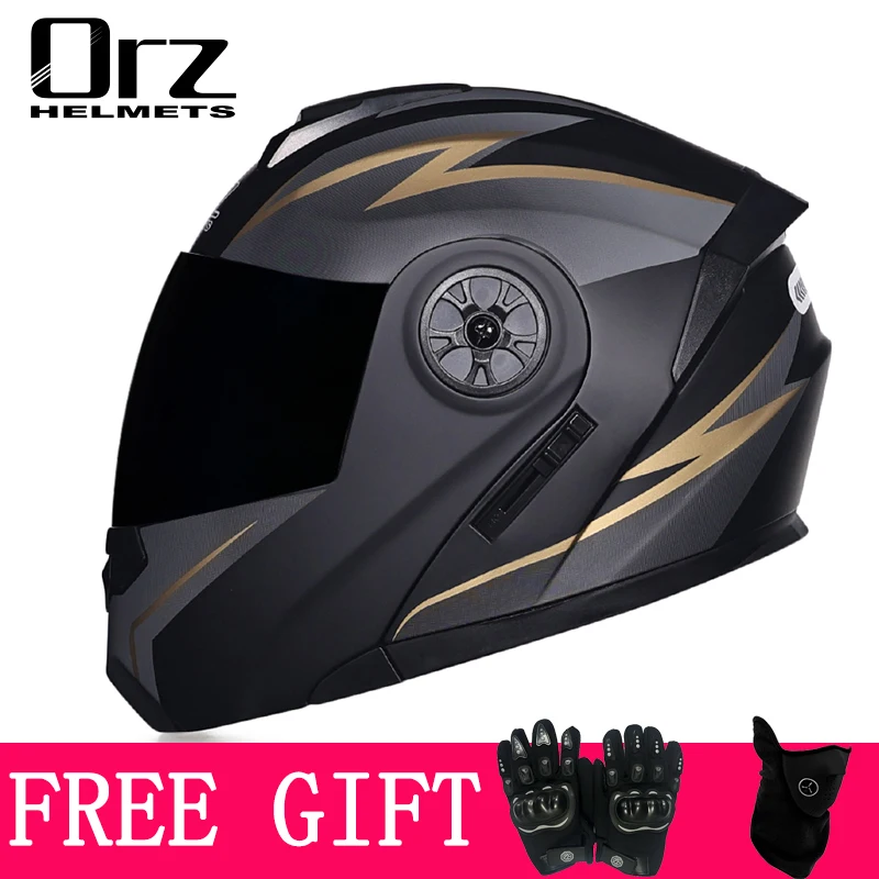 ORZ 161 Half open and half flip motorcycle helmet with dual lenses, built-in sun visor, racing full face helmet