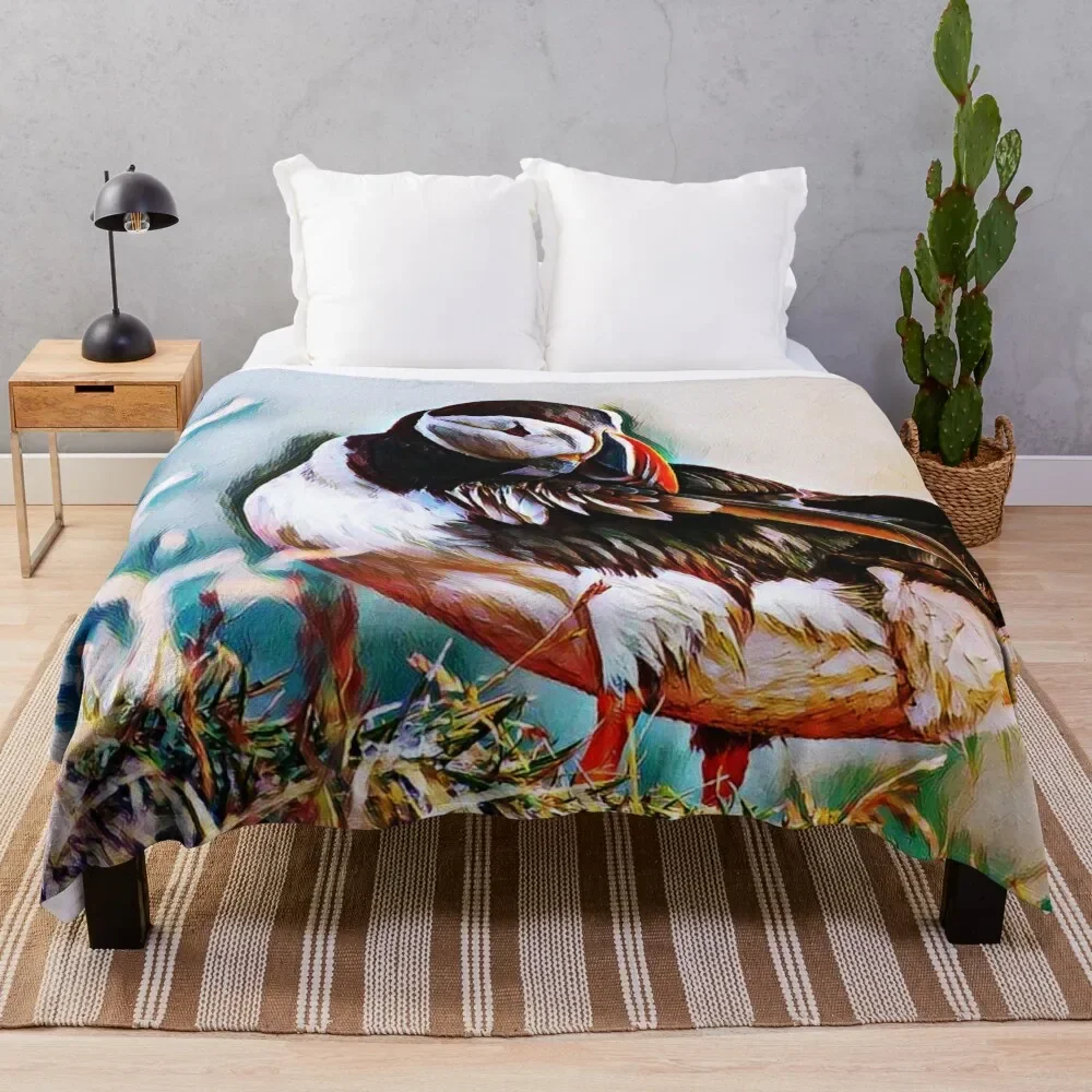 

Puffin Bird Abstract Painting Art Design Throw Blanket Thins Designers Winter beds Blankets