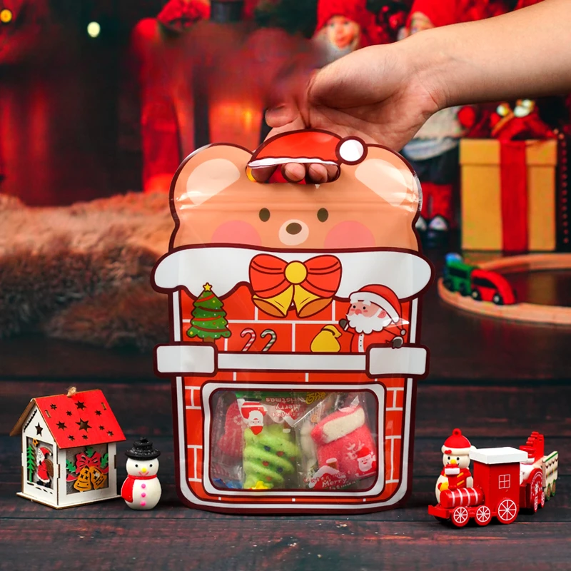 50pcs/lot New Christmas Gift Packaging Bag Cartoon Cute Biscuit Candy Sealing Bag Gift Self sealing Handbag