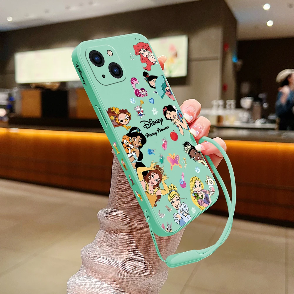 Disney Princess Dwarfs Phone Case For iPhone 15 14 13 12 11 Pro Max Mini X XR XSMAX 8 7 Plus Soft Silicone Cover With Hand Strap