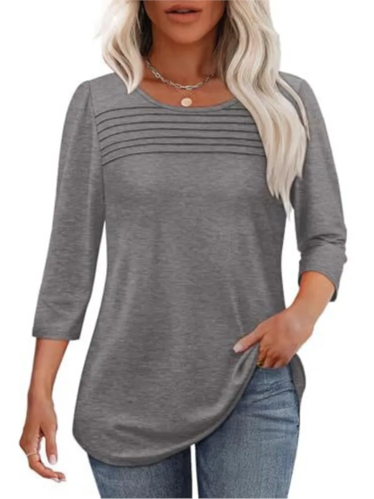 Women's Casual T Shirt Top Fashion Solid Office Womens Clothing O Neck Long Sleeve Pullover Tshirts Tops For Women Spring Autumn