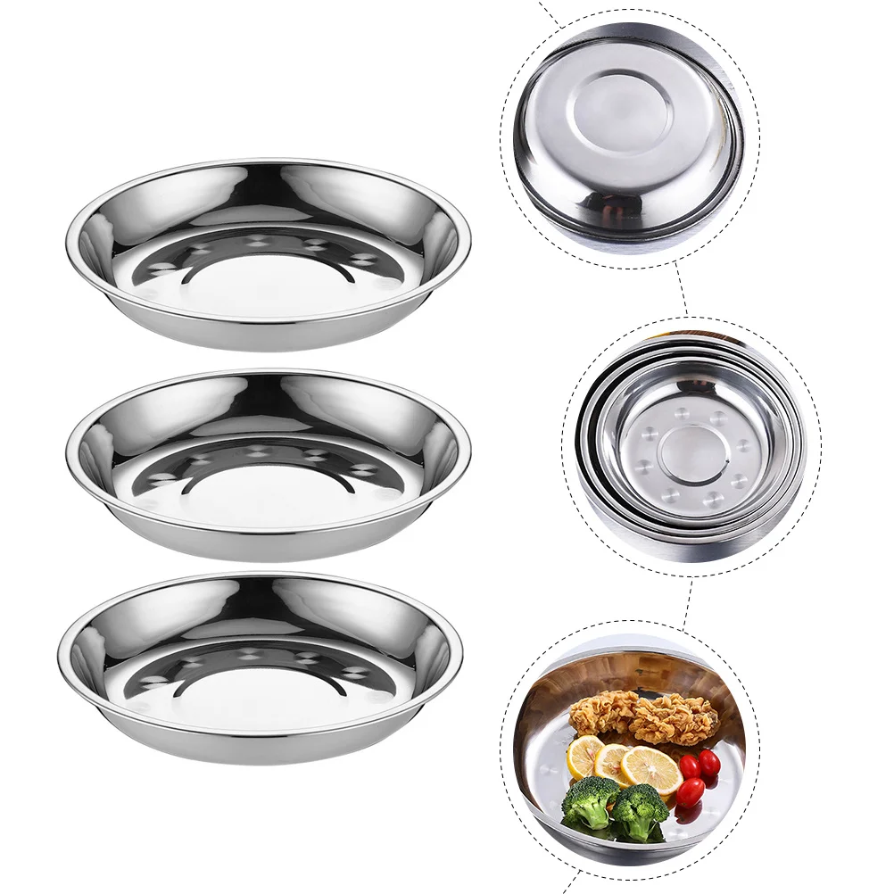 

6Pcs Stainless Steel Round Plates Barbecue Trays Food Storage Containers for Family Gathering Picnic Cooking