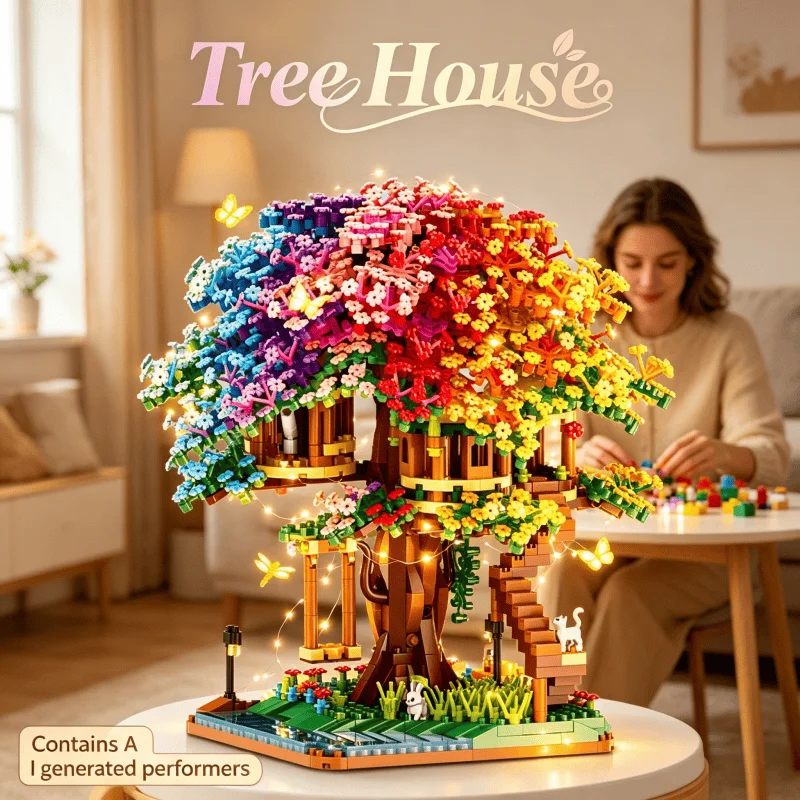 Colorful Treehouse Building Blocks 2338 Pieces Treehouse Street Scene Home Decoration with Lights Birthday and Holiday Gifts