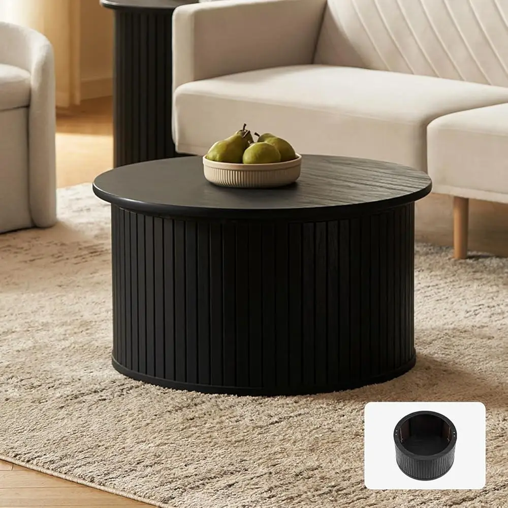Modern Round Coffee Table with Hidden Storage Mid Century Design Living Room Accent and Organization Solution