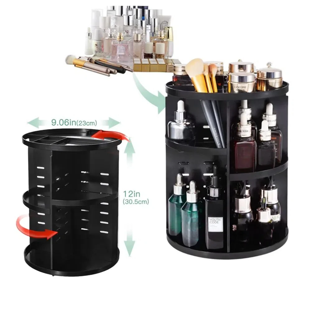 

360 Rotating Makeup Organizer Foldable Adjustable Cosmetic Storage Box Spinning Large Capacity MMakeup Display Shelf