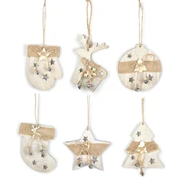 3Pcs/lot Christmas Wooden Pendants Deer&Star Shape Xmas Tree Hanging Ornaments Christmas Wood Crafts Home Party Decorations