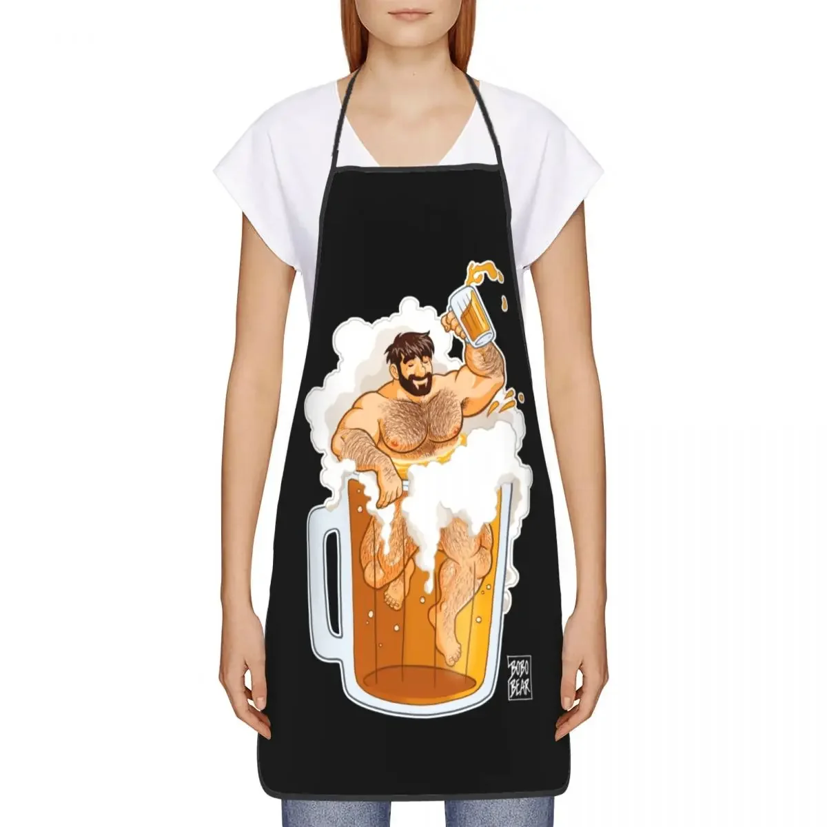 Adam Likes A Big Beer Apron for Women Men Unisex Bib Gay Pride Bobo Bear Cooking Kitchen Tablier Cuisine Chef Painting