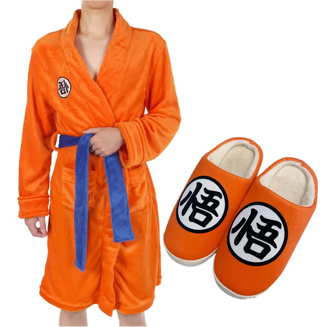 Anime Goku Cosplay Winter Bathrobe Bath Robe Costumes Coral Fleece Cotton Warm Unisex Nightgown Sleepwear Pajamas