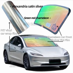 Green Chameleon Car Front Window Tint Film Alexandria satin silver car wrap vinyl wrap car body wrapping film for car stickers