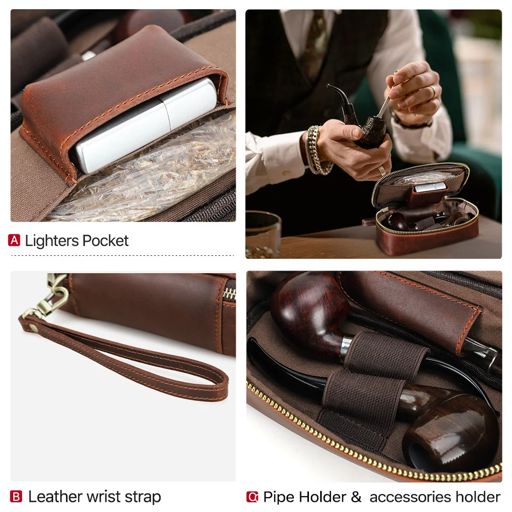 Genuine Leather Tobacco Smoking Pipe Bag for 2 pipes Portable Herb Smoke Pipe Case Smoking Accessories Kit Tools