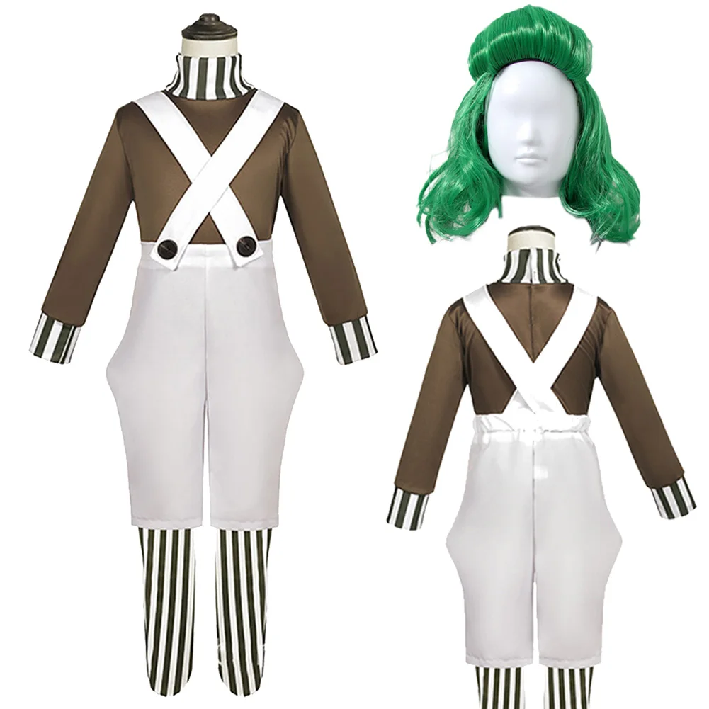 Fantasia Oompa Cosplay Jongens Pruiken Outfit Film Chocoladefabriek Vermomming 4 jaar Rollenspel Fantasie Halloween Carnaval Feestdoek