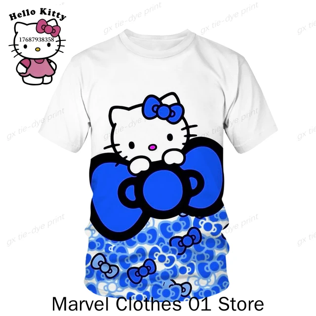 

Kawaii Hello Kitty 3D T shirt Kids Children Cartoon Anime Printed T-shirt Summer Short Sleeve Boy Girl Kids Tops Cool Tee Summer