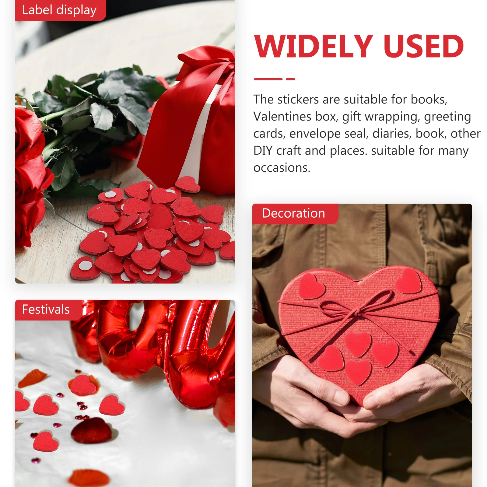 

50pcs Heart Shaped Wooden Stickers 19x18x2mm DIY Scrapbook Wedding Card Valentine Gift Decor Red Adhesive Accessories Home Decor