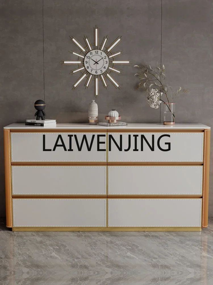 Light Luxury High-End Saddle Leather Six Bucket Living Room Meal Side Storage Chest of Drawer High Tailstock TV Cabinet