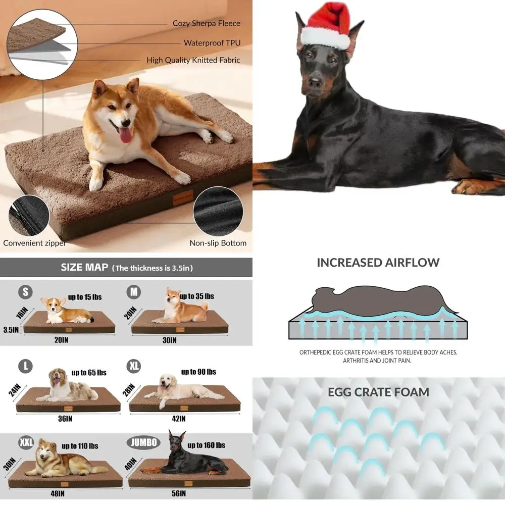 

Большая ортопедическая кровать для собак 56x40, водонепроницаемая пена со съемным чехлом и противоскользящим основанием, коричневый