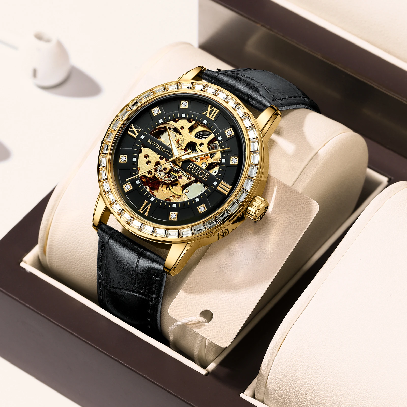 RUIGE New Fully Automatic Mechanical Watch Men's Hollow out Fashion Famous Watch Night Glow Waterproof Trendy Watch