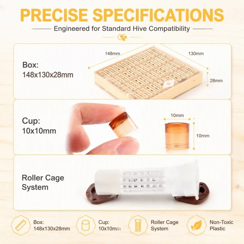 110 Cell Cups Queen Rearing Kit Plastic Material Beginner Friendly Queen Rearing Cups Apiculture Grade Hair Roller Design