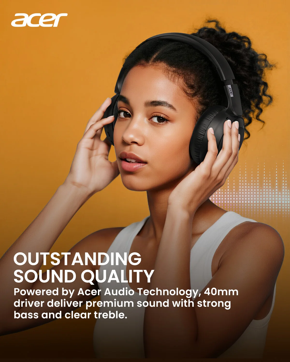 Fones de Ouvido Sem Fio Acer OHR205 Bluetooth 6.0 Dobráveis Over-Ear com Drivers de 40mm e Almofadas de Espuma de Memória para Viagem e Escritório