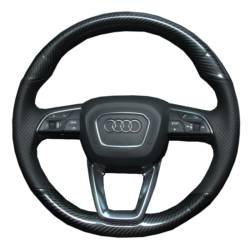 Tampa do volante personalizado para Audi, mão trança de costura, O-tipo, couro genuíno, acessórios do carro, Audi A3, A4, A5, A6, A7, Q3, Q5, Q7, Q8