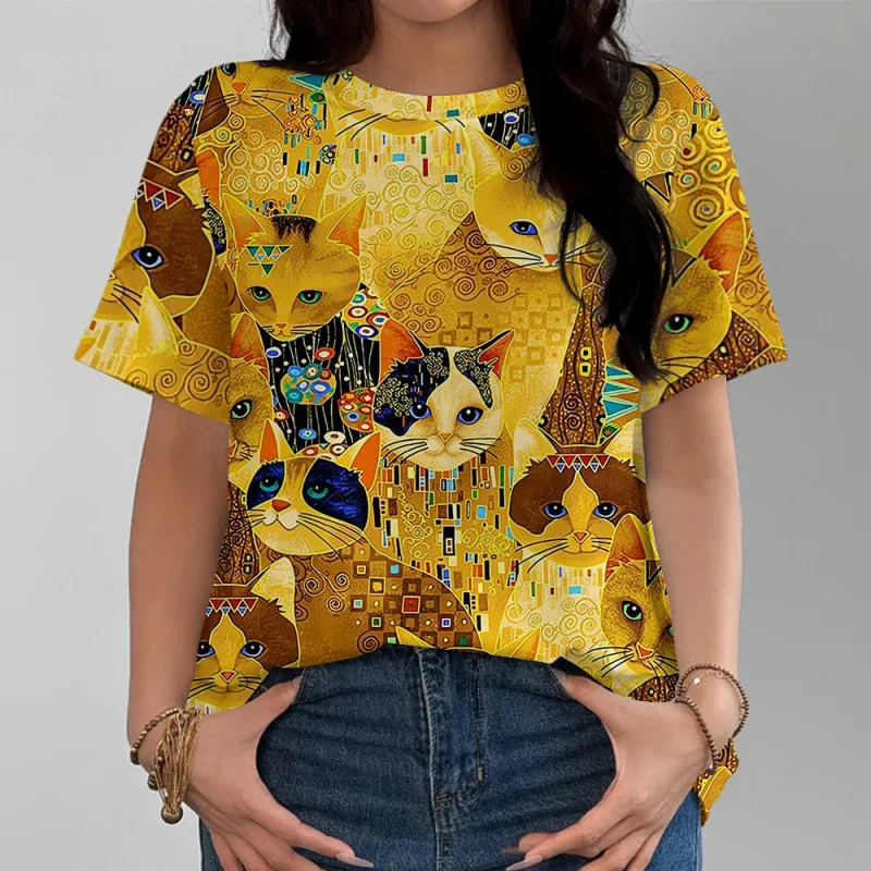 

Женская повседневная футболка с цветным принтом и круглым вырезом, классический креативный пуловер с короткими рукавами, уличная одежда большого размера Y2K