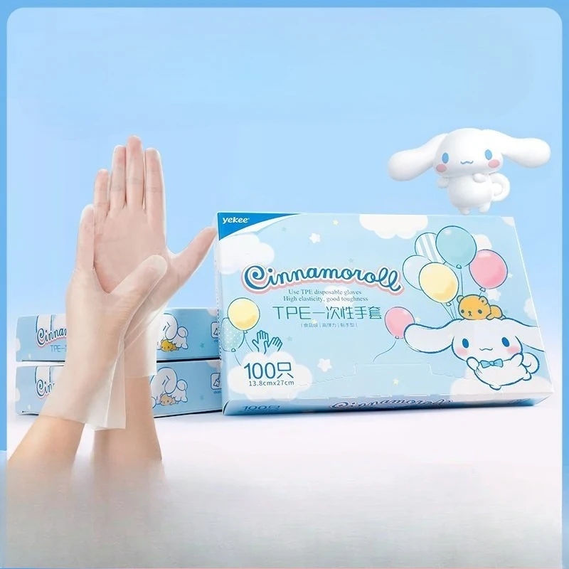 Cute Sanrio Cinnamoroll Disposable Gloves TPE Food Grade Household Thick Wear Resistant Kitchen Baking Catering Gift for Friends