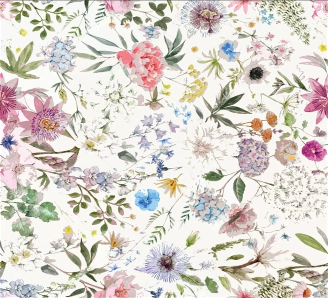 Custom sized murals, countryside wildflowers, plant leaves, wallpaper, home decor, full house covering with flowers 3d wallpaper