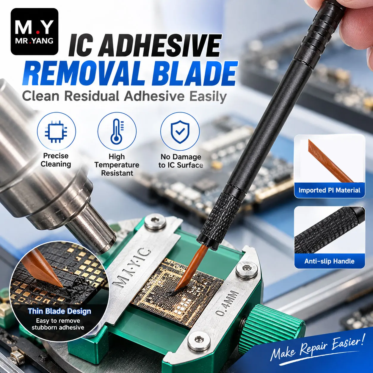 YCS Mr.Yang CPU IC Glue Removal Blade PI Material Heat Resistant Precision Scraper for Phone Motherboard Adhesive Cleaning