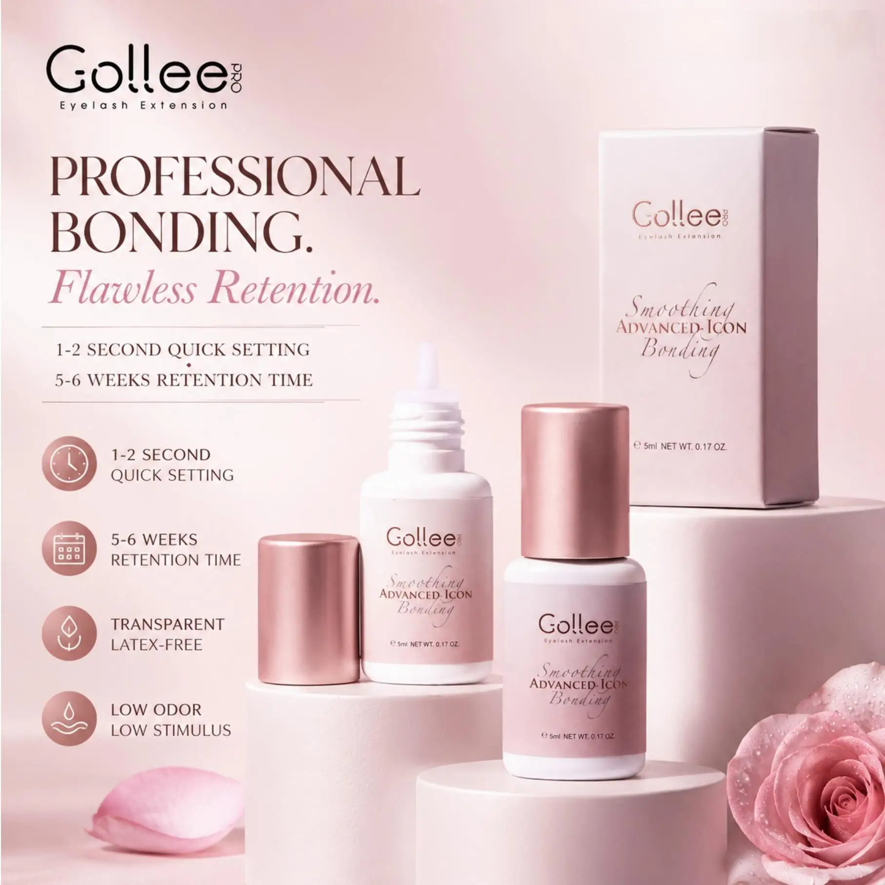 Pink Adhesive Gollee Eyelash Extension Glue 5ml Lashes Adhesive for Volume Lashes Individual Lashes Wholesale Price Own Logo