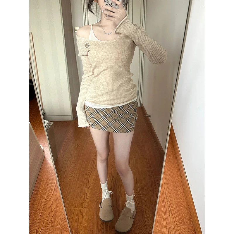 

Облегающий вязаный базовый свитер, женский длинный свек, внутренняя одежда, топ, новинка Sle 2023, базовый слой для девочек