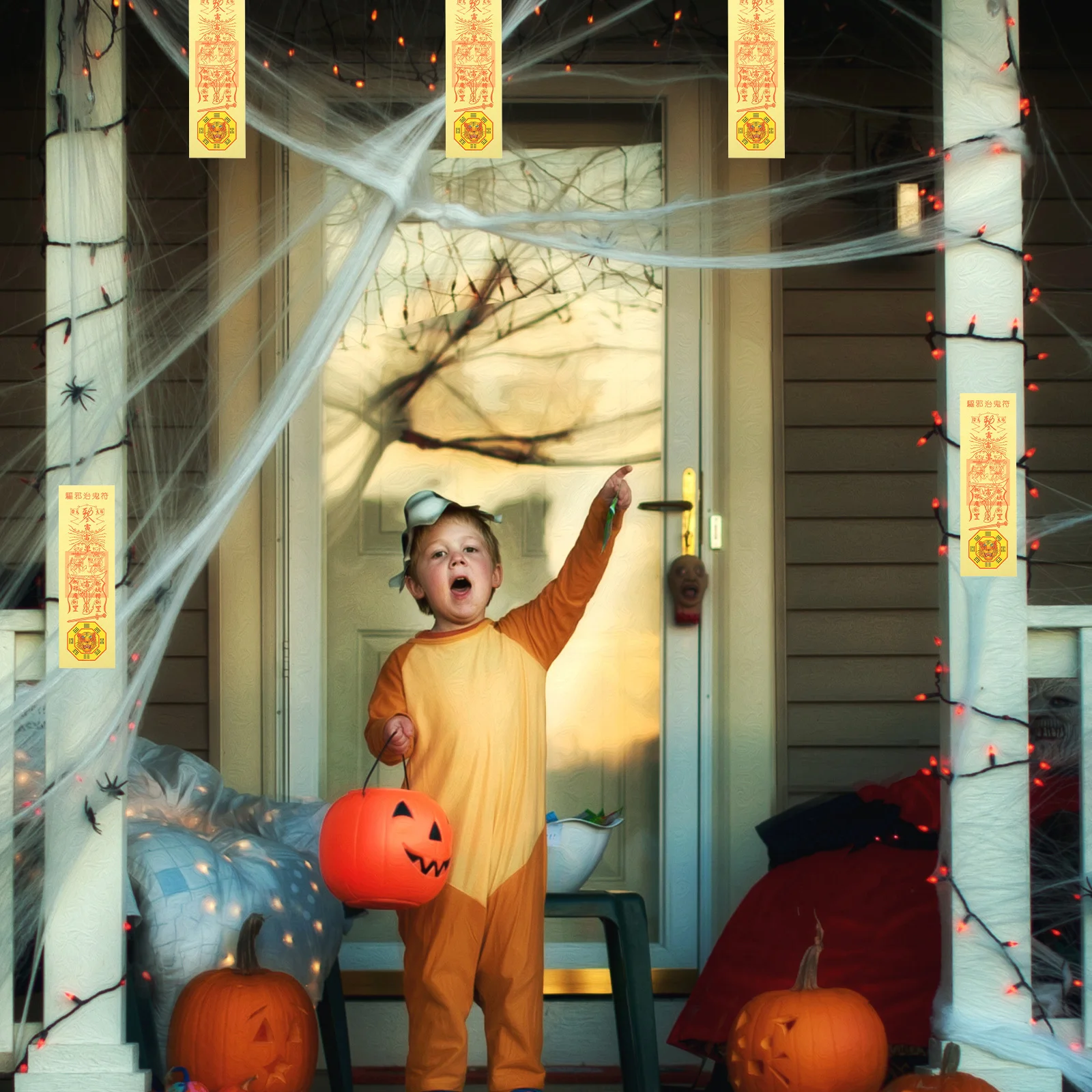 

Chinese Fulu Prop Party Tricky Prop Novelty Taoist Priest Paper Prank Halloween Party Supplies Zombie Costume Accessory