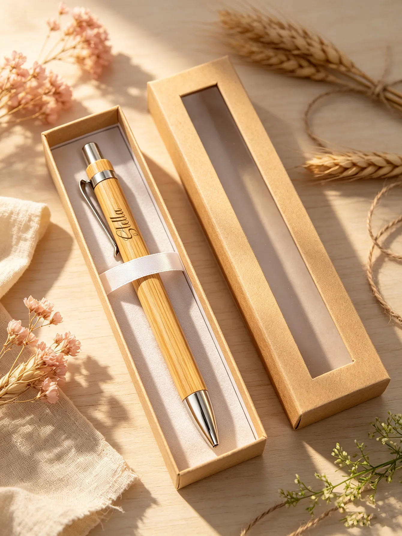 Customizable Bamboo Rollerball Pen Set with Smooth Black Ink Ideal for Personalized Birthdays Anniversaries Motivational Quotes