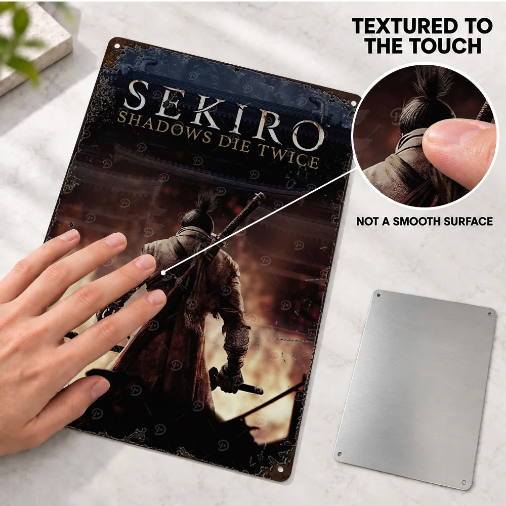 Sekiro: Shadows Die Twice Game Textured Metal Poster Personalized Aluminum Sign Graphic Design Wall Art For Man Cave Gamer Gift