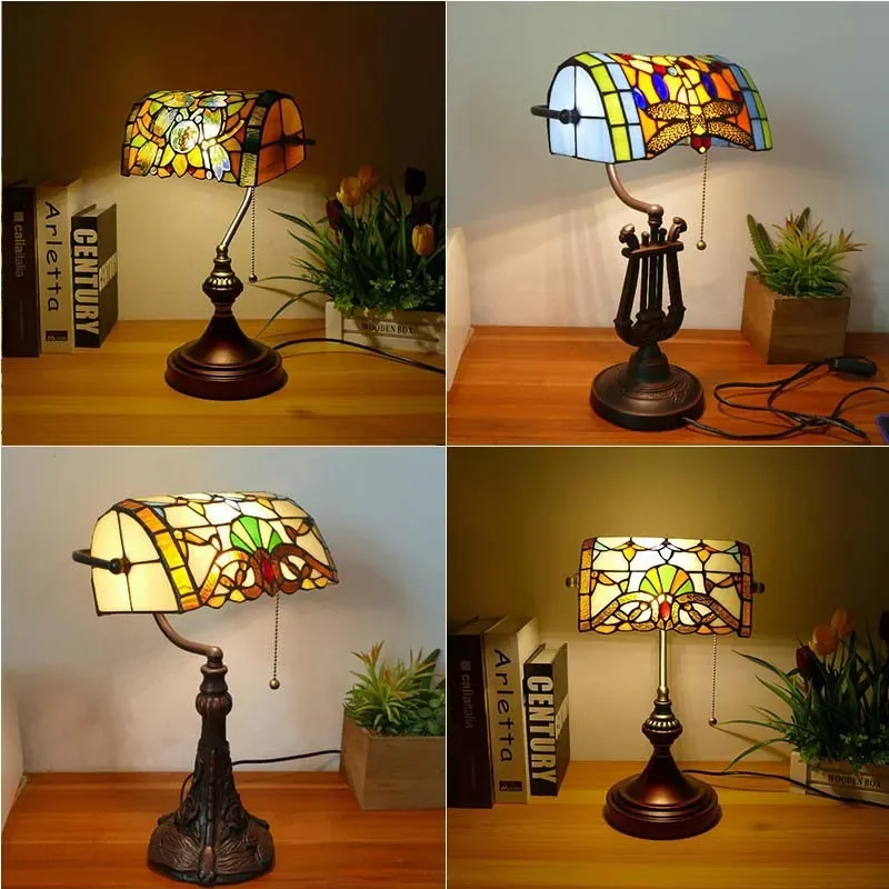 

Tiffany Stained Glass Art Lighting European-style Desk Lamp Bedroom Living Room Hotel Bedside Convertible Table Lamp