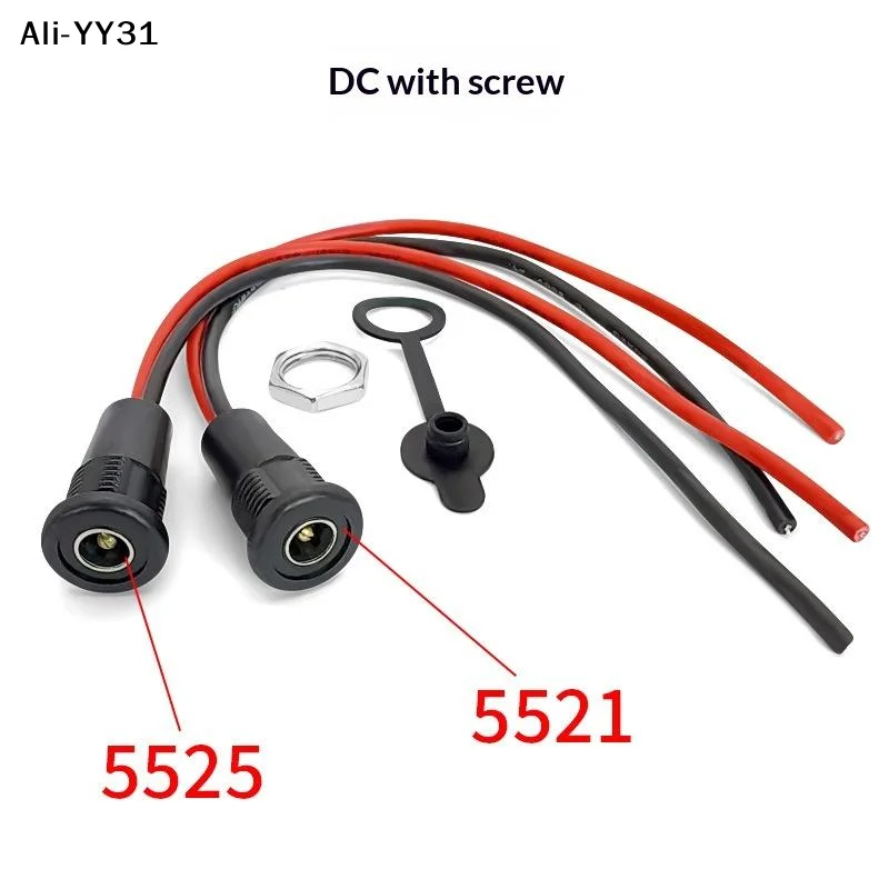 【TG16】1Pc 2026 New Waterproof Charging Female Socket Power Plug Connector DC 5521/5525 With Cable External Screw Thread