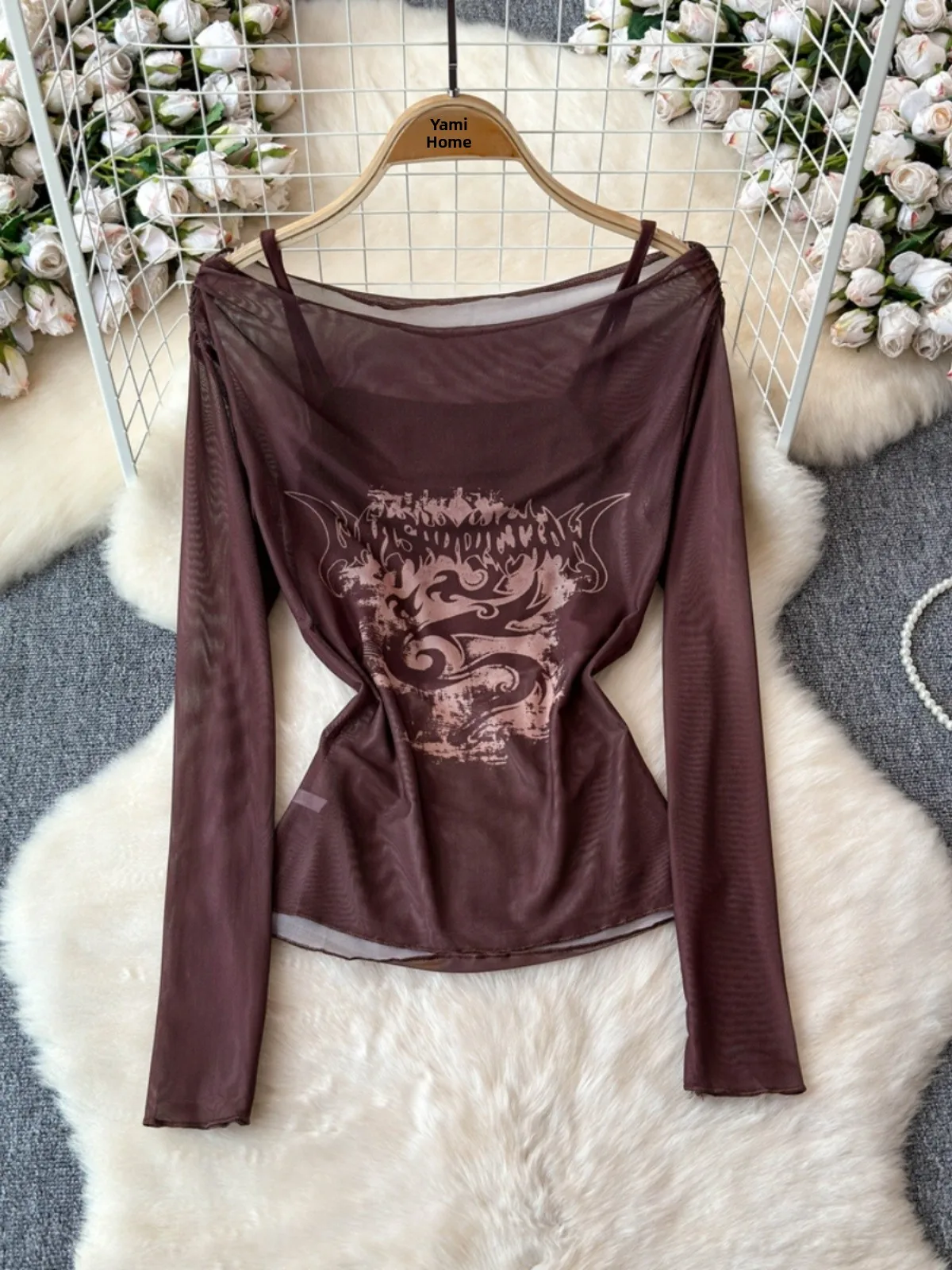 Slimming Me oulder Bared Long Sve One oulder Neline Base irt Trendy Women's Commute Sle Creative Print T irt