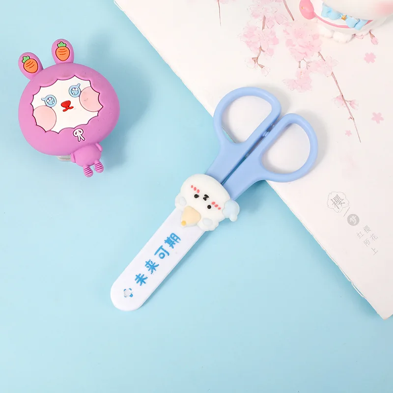 Cute Cartoon Stationery Scissors Child Art Small Scissors with Protective Cover Journal Paper Cutting Tools Office Supplies