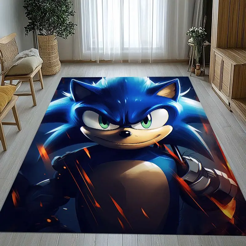 Vintage Cartoon S-Sonic Rings K-Knuckles Game Non-Slip Area Rug for Living Room,Bedroom Playroom Carpet Mat for Sofa,Home Decor