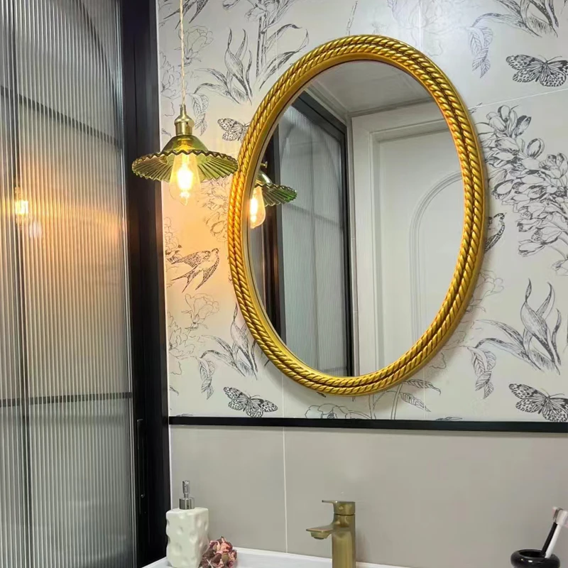 

French Retro Bathroom Makeup Mirror, Wall-mounted Bathroom Oval Light Luxury Wall-mounted Vanity Mirror