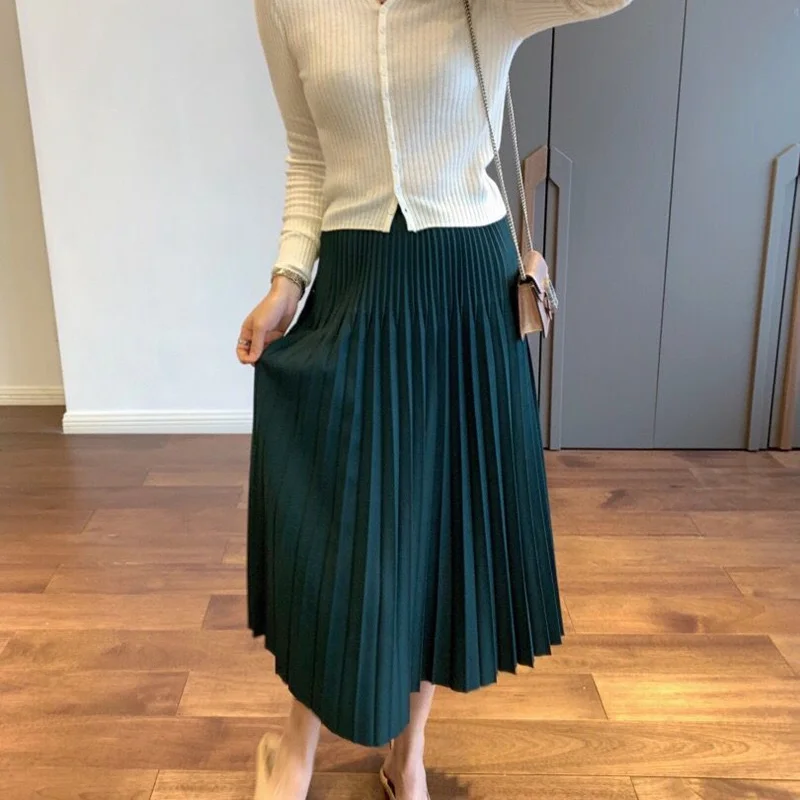 2024 A-line Skirt Elegant And Intellectual Pleated Long Skirt Woolen And Mesh Skirt Women\'s Winter And Spring New Style