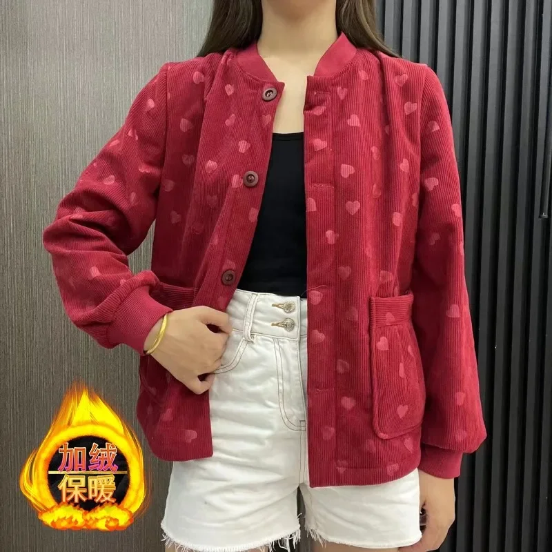 Women's Autumn Winter Fleece Lining Coat Cotton Jacket Elderly Fleece Thicken Casual Fashion Advanced Soft Niche Versatile