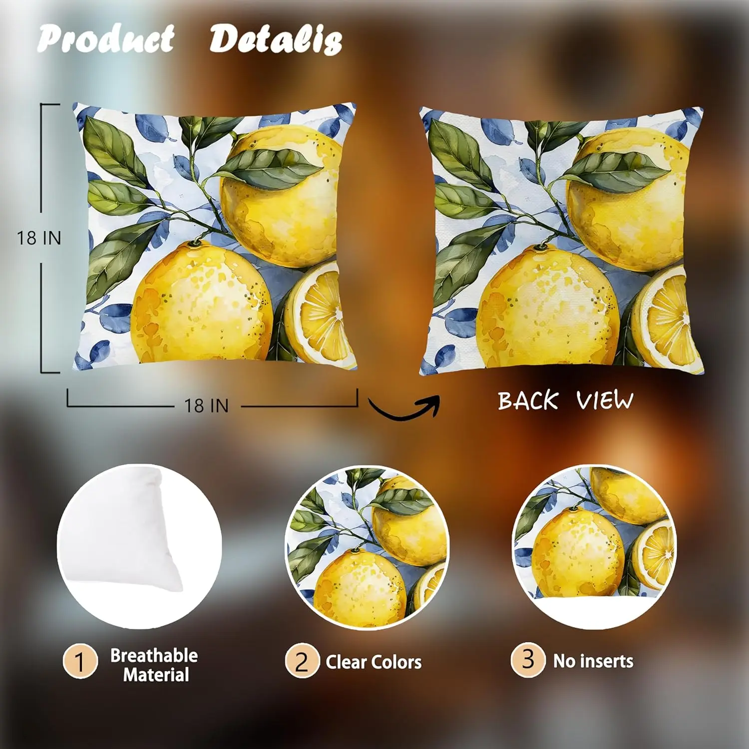 4Pcs Mediterranean Lemon Throw Pillow Covers with Majolica Tile & Watercolor Print Cushion Cases for Stylish Living Room Sofa