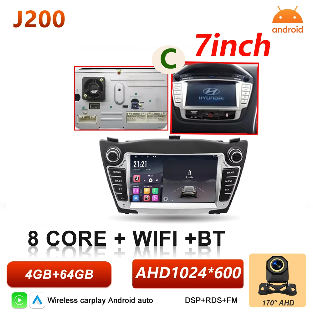 Android Auto autoradio voor Hyundai IX35 Tucson 2 LM 2009 - 2015 Carplay multimediaspeler autoradio BT Wifi 5G touchscreen DSP