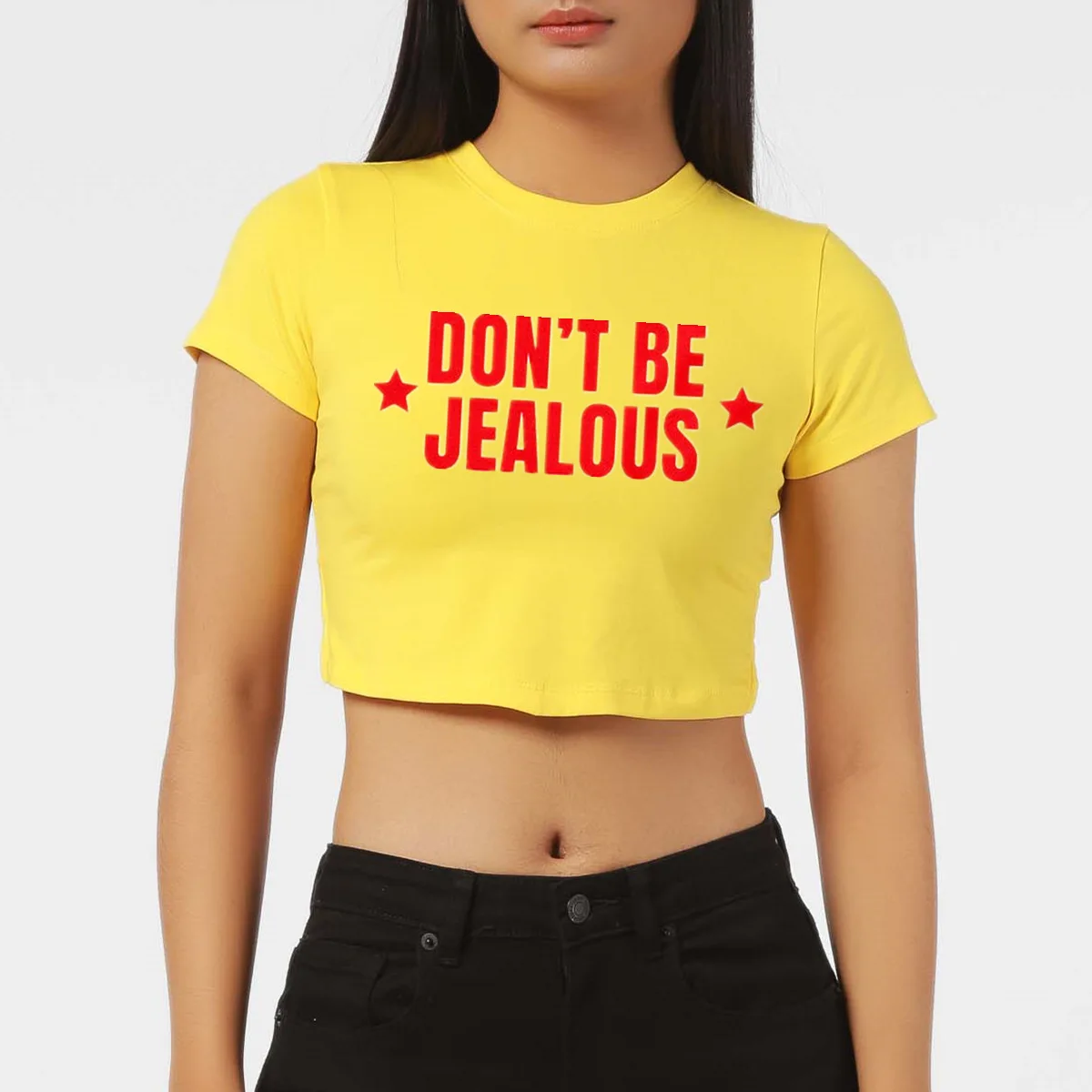 Don't Be Jealous Women Cropped Tops Kawaii Clothes 2000s Grunge Goth Baby Tee Letters Fashion T-shirt Female Top Dropshipping