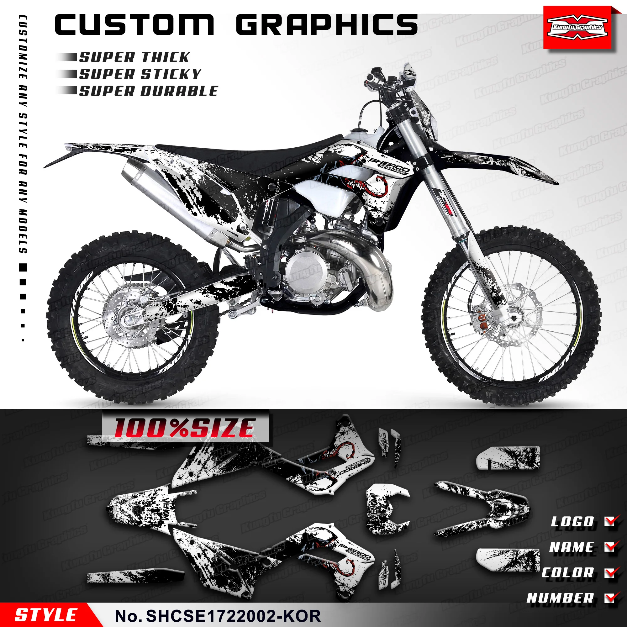 

KUNGFU GRAPHICS Motorcycle Graphics Durable Vinyl Decal Kit for Sherco SE-R SC FSE-R SCF 125-500 2017-2023, SHCSE1722002-KOR