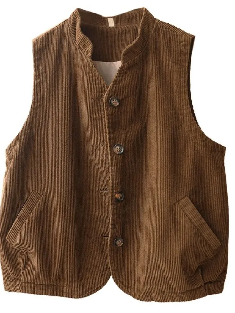 

Double Layer Corduroy Open Cardigan Vest Women's Jacket Shoulder Bared Shirt Collar Flannel Top Retro Trendy Women's Wear