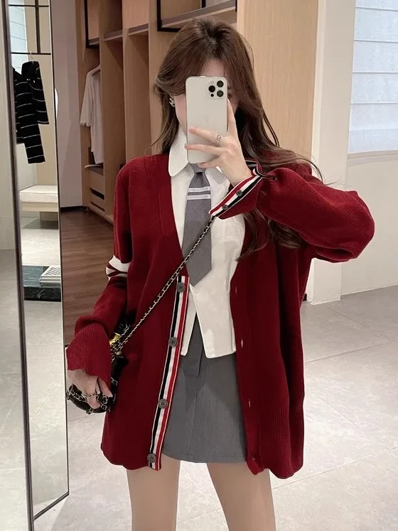 

Casual Sle Knitted Sweater Coat Women's Faionable White V-Ne Long Sve Polyester Fiber All-Match Lightweight Coat