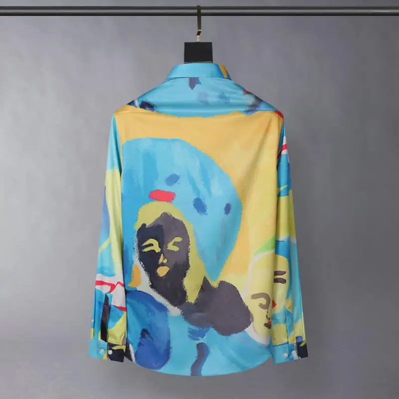 Artistic Printed Silk Shirt for Men High-end Long Sleeve Casual Business Dress Shirts Luxury Social Banquet Party Shirt 2024