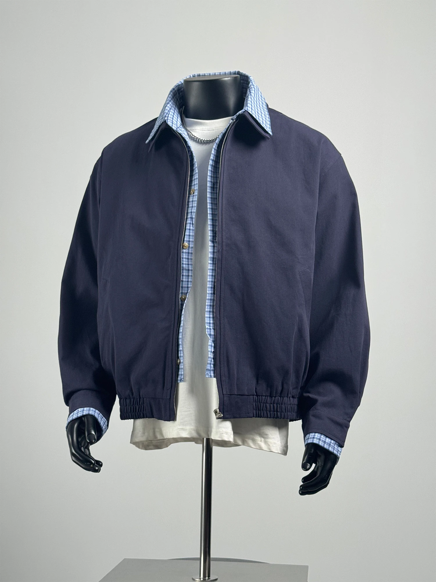 

Casual Cotton Work Jaet Men's Plaid Collar Zipper up Spring Autumn Season Versatile Outerwear Trendy Brand Youth Faion