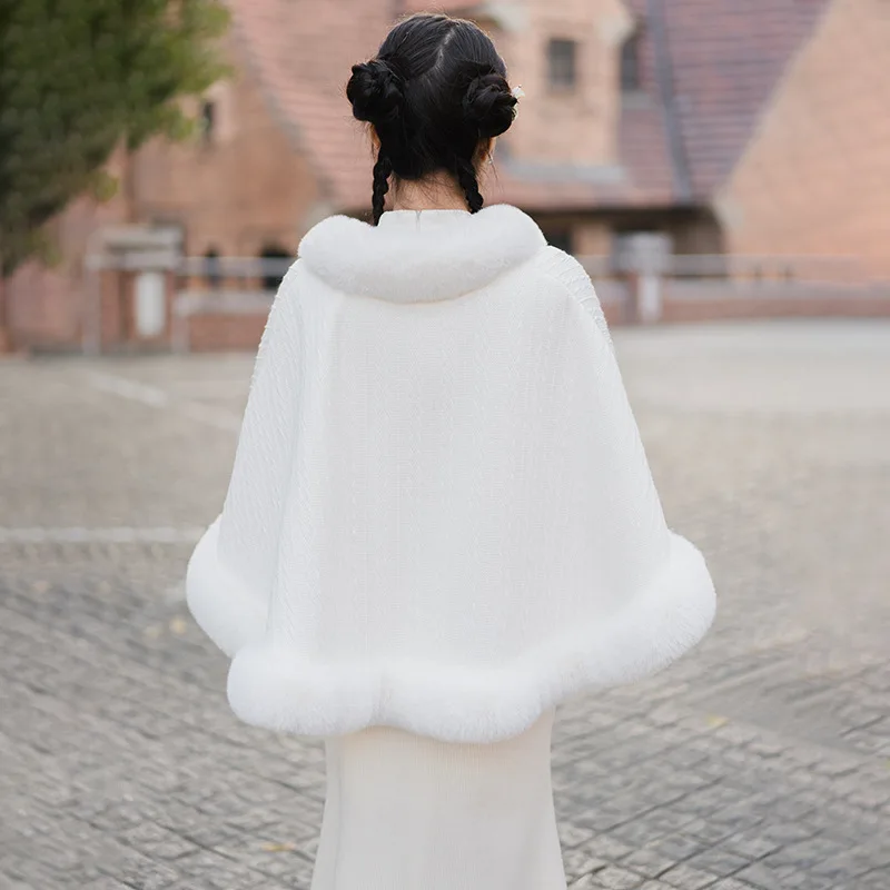 Cloak Poncho Capes New Chinese Style Qipao Shawl With Thickened Autumn Winter Imitate Fur Like Plush Women Cape Lady Coat White