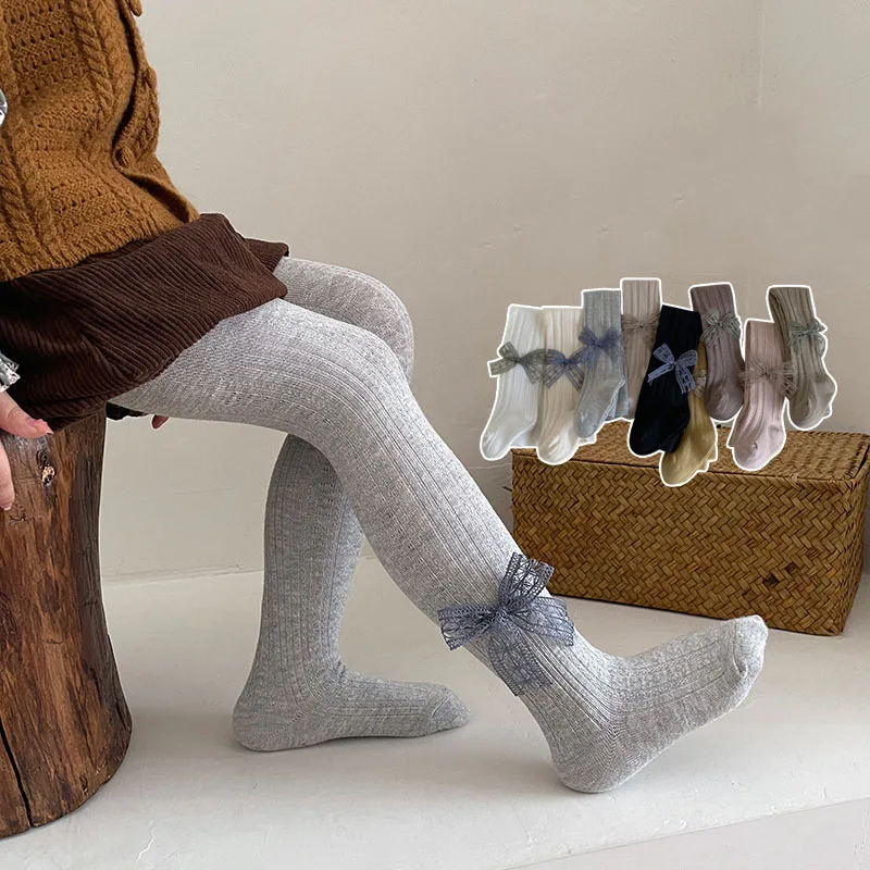 Baby Girls Leggings Kids Autumn Knit Pants Children's Spring Fall Casual Bows Pantyhose 2026 New Toddler Fashion Clothing